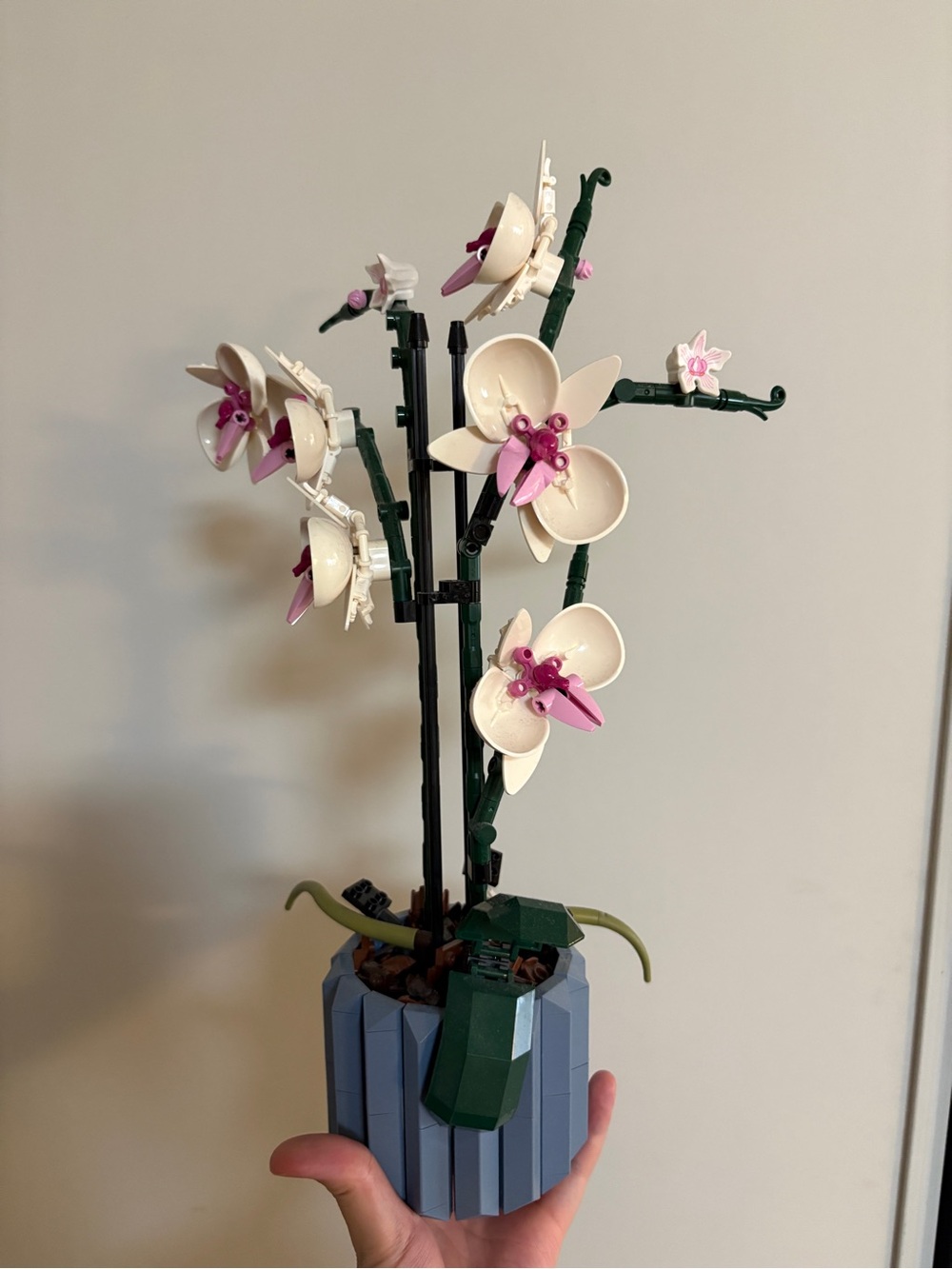 Lego Cream and Pink Orchid Faux Floral Accent in Dark Green Stems